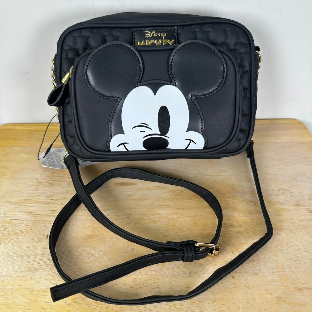 Primark x Disney Winking Mickey Mouse Camera Bag Crossbody Purse Black Quilted